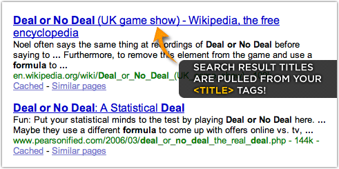 Search engine result titles are pulled from your title tags
