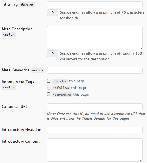 Thesis category SEO controls for WordPress